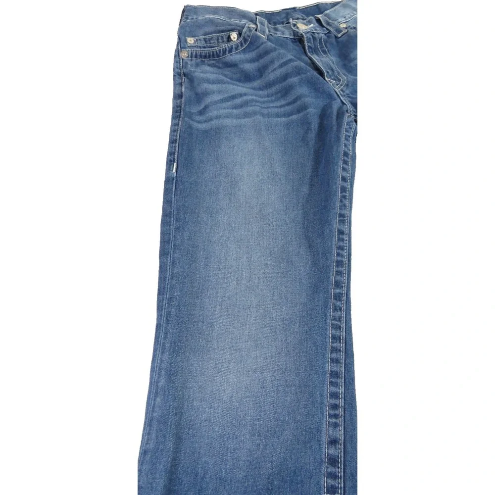 True Religion Ricky Men 34x28 Blue Denim Straight Leg Low Rise Ropey Jeans Pants